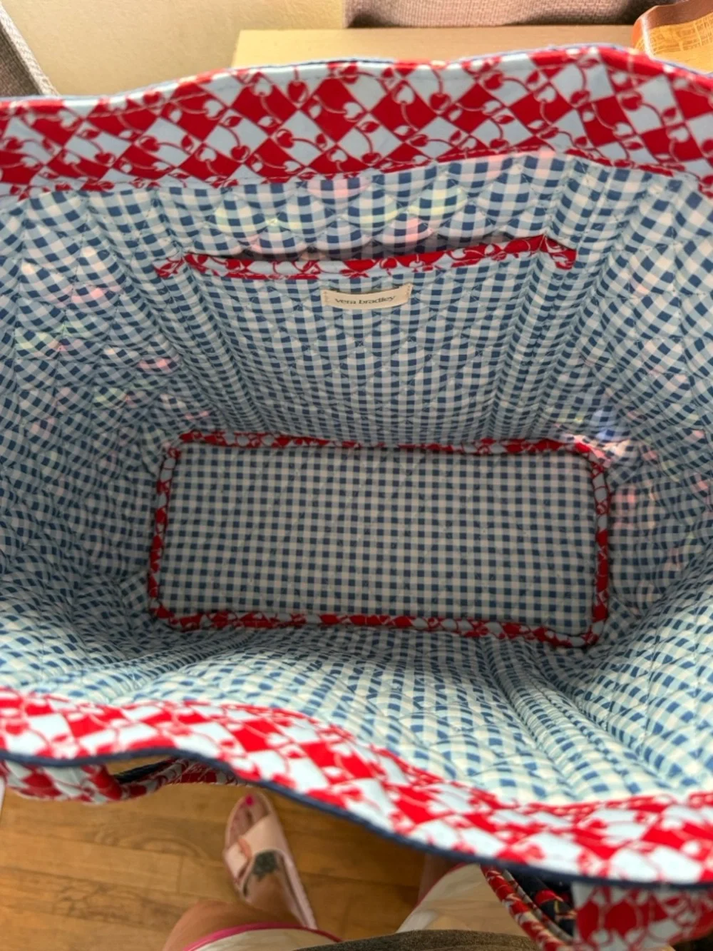 Vera Bradley Navy Quilted Cherry-Print Tote - Picture 4 of 4